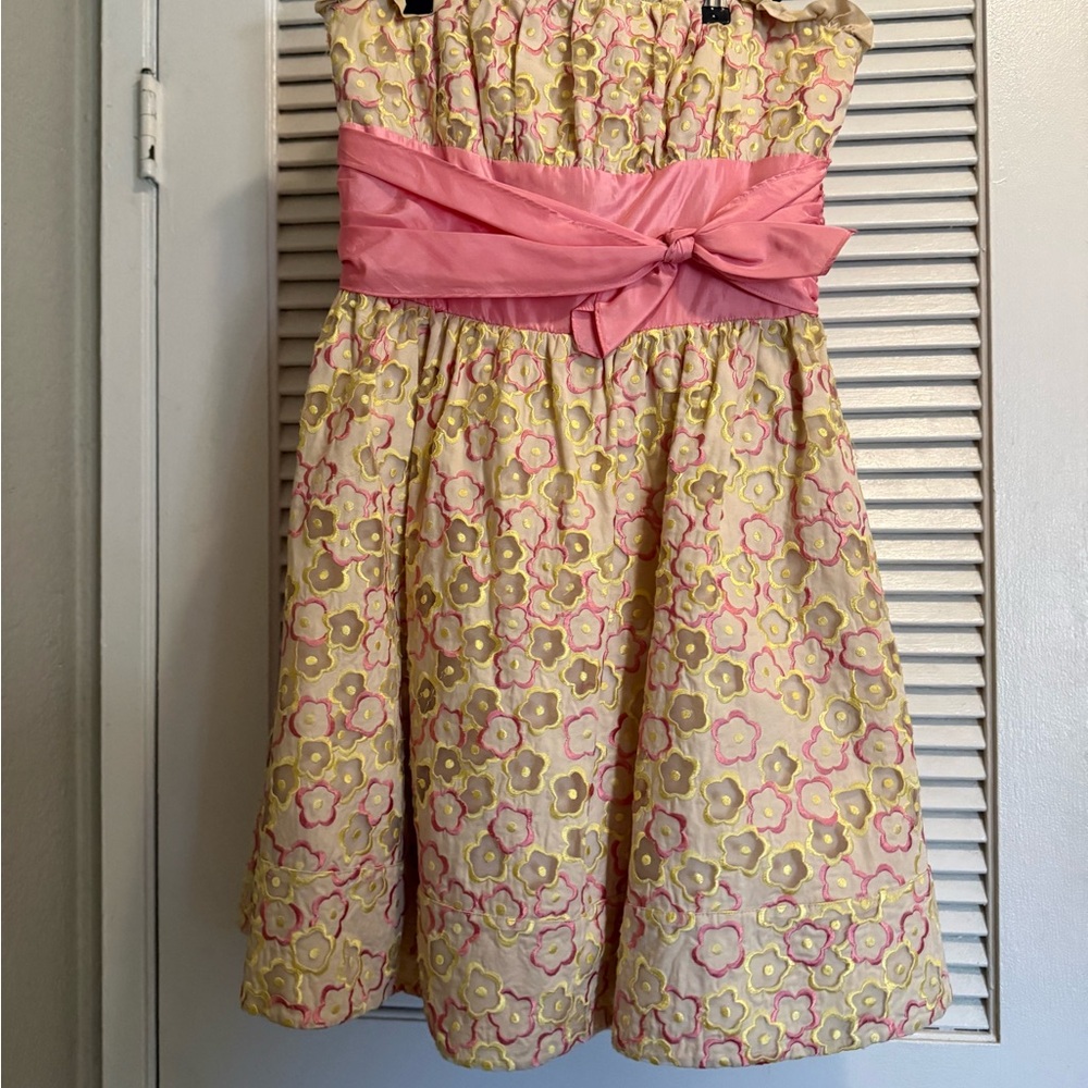Betsey Johnson Pink and Yellow Strapless Floral Dress